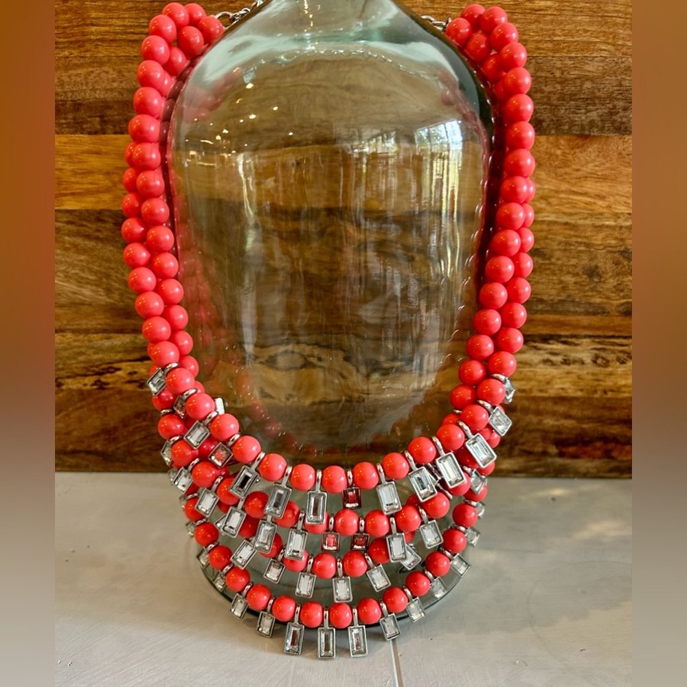 Banana Republic Beaded and Stone Coral Statement Necklace
